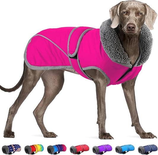 Dogcheer Dog Coat, Waterproof Dog Jacket Reflective Pet Winter Coat with Adjustable Hook & Loop, Christmas Puppy Fleece Jacket Warm Turtleneck Snowsuit for Small Medium Large Dogs - Pink, 3XL