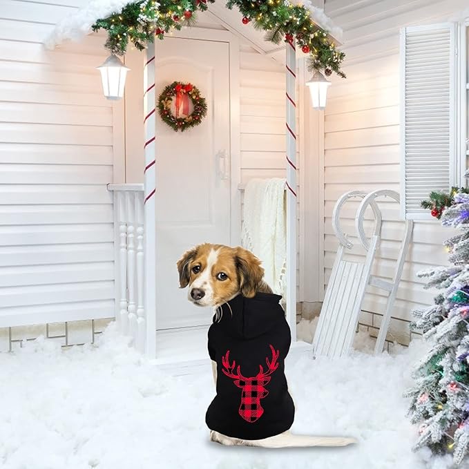 Dog Hoodie Sweater for Dogs Pet Clothes Buffalo Plaid Dog Hooded Sweatshirt Warm and Soft Breathable Cozy(Reindeer&M)