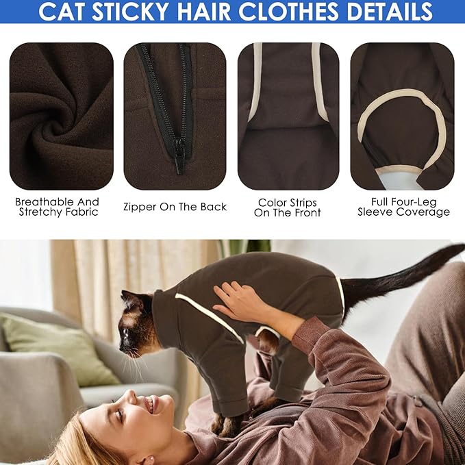 Cat Hair Sticky Onesie - Coffee, XL - Cat Clothes for Cats Only Male Pajamas, Sphynx Cat Clothes, Pants for Cat, Anti-Licking or Skin Disease Recovery Suit for Cats