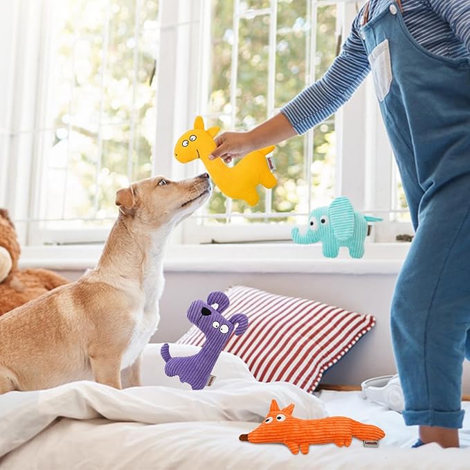 Squeaky Dog Toys, Cute Plush Toy for Dogs Indoor Play, Interactive Dog Toys with Non-Shedding Material for Small and Medium Dogs - Fox & Dog, orange