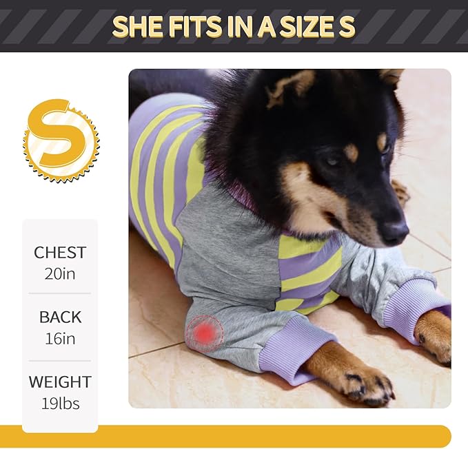 FUAMEY Dog Recovery Sleeve with Elbow Protector,Dogs Shirt Stop Licking Joints,Pet Long Sleeve Suit Protecting Dog's Front Leg Arm Wounds Cover Skin Conditions Purple Stripes 2XL