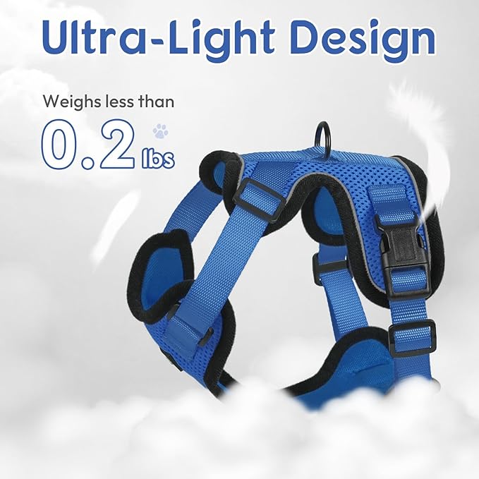 Dooradar Cat Harness and Leash Set, Escape Proof Safe Adjustable Kitten Vest Harnesses for Walking, Easy Control Soft Breathable Mesh Jacket with Reflective Strips for Cats, Blue, M
