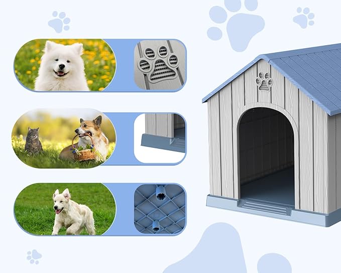 EasyUp Dog House Outdoor Indoor,Dog Kennel Weatherproof Resin Shelter with Air Vents and Elevated Floor for Small Medium Large Dogs,Easy Clean and Assemble(38.62 * 36.26 * 38.07in,Coffee)