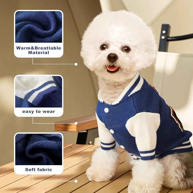 Small Dog Sweater Sweatshirt Cute Blue Puppy Sweaters - Winter Warm Knitted Bear Design for Small Puppies(L)