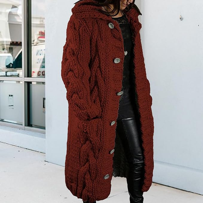 LOAIHA Women Chunky Cable Knit Long Sleeve Cardigan Fall Winter Trendy Oversized Button Down Sweaters Outerwear with Pocket
