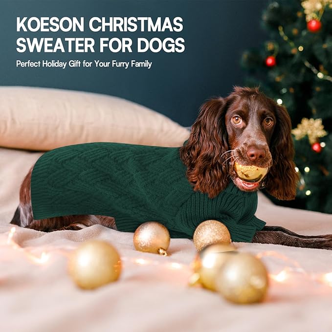 KOESON XS Dog Sweater Girl and Boy, Warm Extra Small Dog Sweater, Soft Turtleneck Doggy Sweaters with Sleeves, Thick Green Christmas Sweaters for Chihuahua, Yorkie, Green, XSmall