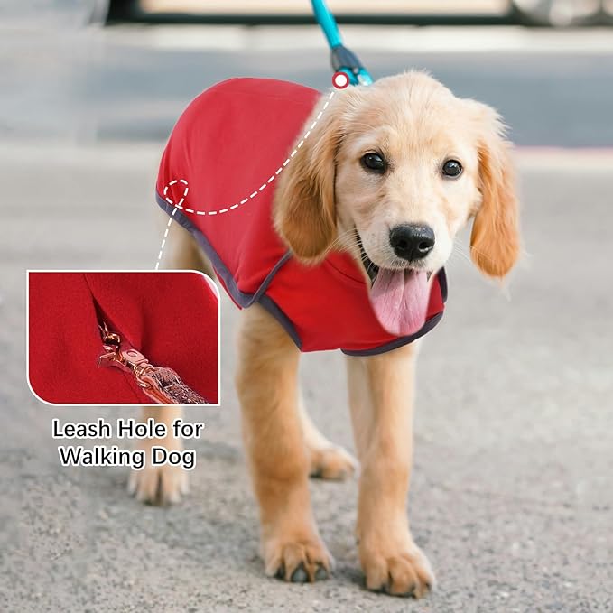 ROZKITCH Dog Winter Coat Soft Pullover Pajamas, Pet Windproof Warm Cold Weather Jacket Vest Cozy Jumpsuit Apparel Outfit Clothes for Xmas Walking Sleep BrightRed L
