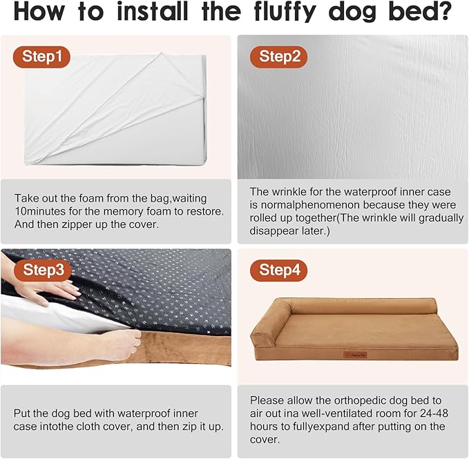 Orthopedic Dog Bed Medium Size Dog, Memory Foam Pet Bed for Small and Medium Dogs, Removable and Washable Microsuede Cover, TPU Waterproof Liner, Nonskid Bottom, 30x20x6 Inches, Khaki