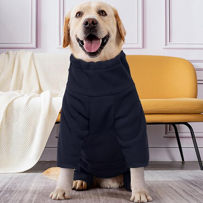 ROZKITCH Dog Fleece Jacket, Pet Windproof Warm Cold Weather Jacket Vest Cozy Jumpsuit Apparel Outfit Clothes for Medium Large Dog Walking Hiking Sleep Blue XL