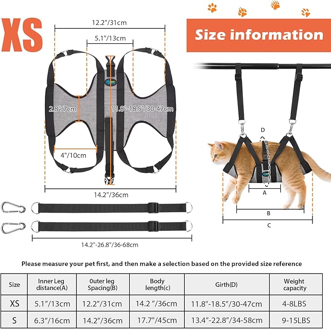 Ownpets Pet Grooming Hammock, Breathable Dog Grooming Hammock with Carabiners, Pet Grooming Harness Sling for Grooming, Hair Nail Trimming Cutting & More (XS)