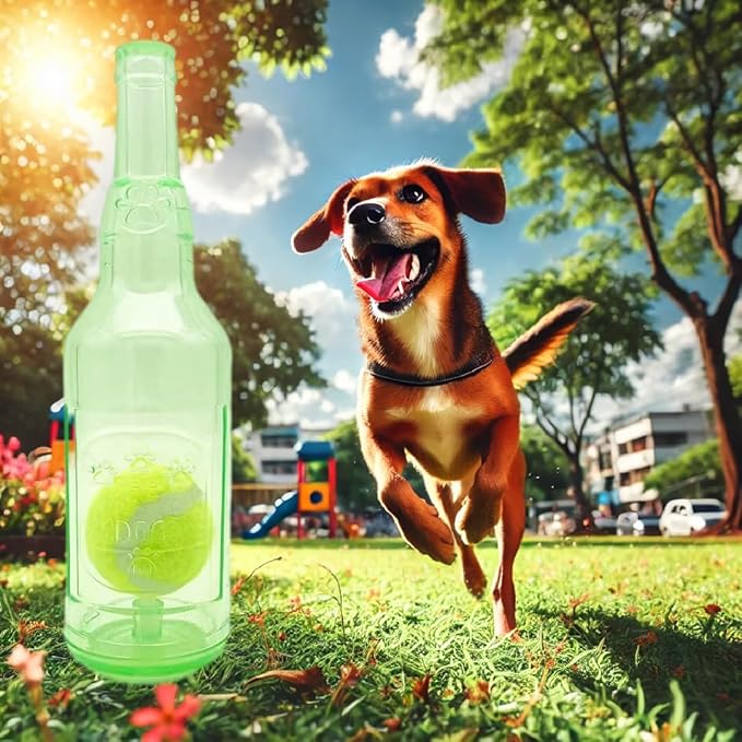 Wine Bottle Dog Toy, Fun Interactive Cute Squeaky Dog Toys with Tennis Ball Inside, Ideal for Large/Medium/Small Dogs to Fetch Games and Bonding Time, Not for Heavy Chewers, Medium-Green