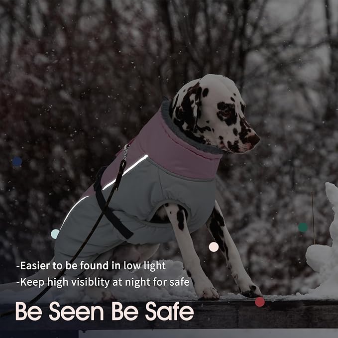 IECOii Dog Coat for Extra Large Dogs - Reflective Adjustable Jacket with Buckle Fleece Turtleneck for Cold Weather - Soft Winter Coat for Giant Breed Dogs, Great Dane Winter Clothes, Pink, 4XL