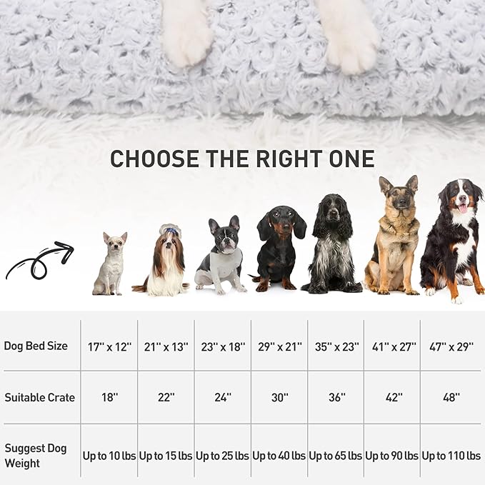 KSIIA Washable Dog Bed Deluxe Plush Dog Crate Beds Comfy Kennel Pad Anti-Slip Pet Sleeping Mat for Large, Jumbo, Medium, Small Dogs Breeds, 47" x 29", Gray