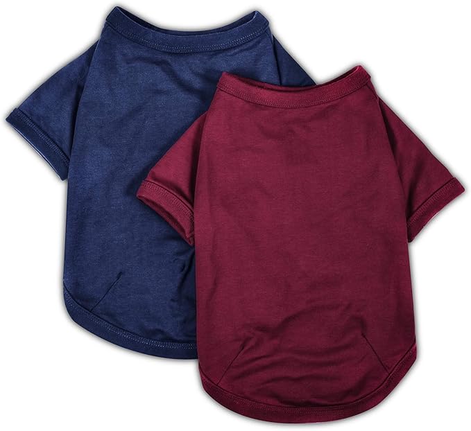 Koneseve Dog Shirts Soft Cotton Dog Clothes Stretchy T-Shirt for Small Medium Large Dogs Cat Shirt Breathable Puppy Outfit Kitten Apparel Pet Pullover Tee Blank Basic Sweatshirt 2-Pack Blue & Red 5XL
