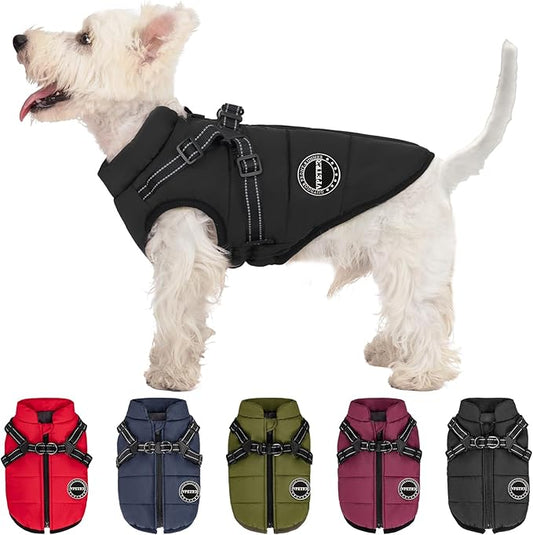 Dog Winter Coat,Warm Jacket Paded Fleece Pet Vest with Built in Harness, Windproof Reflective Cozy Adjustable Snow Pet Coat Clothes with Zipper for Small Medium Large Dogs