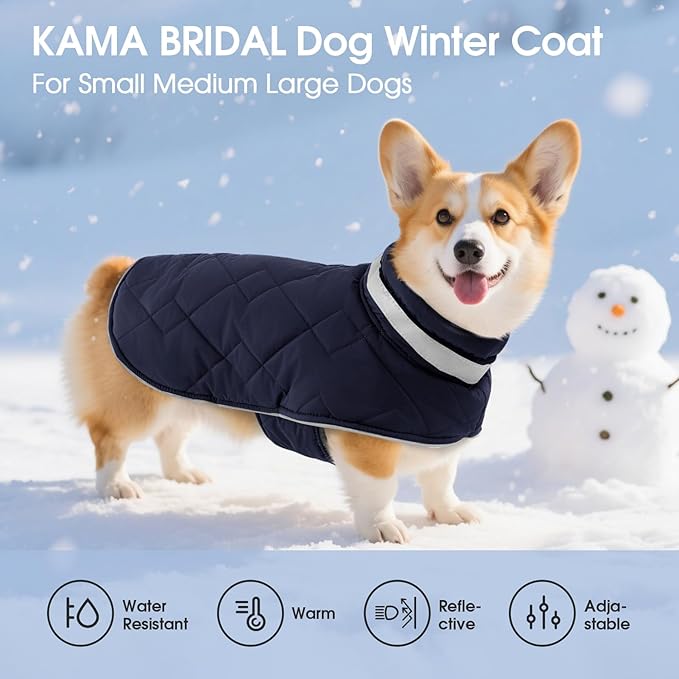 Dog Winter Coat Warm Padded Puppy Jacket Windproof Water Resistant Clothes for Small Medium Large Pets Christmas Sweater Outfit Vest(DarkBlue, XL)