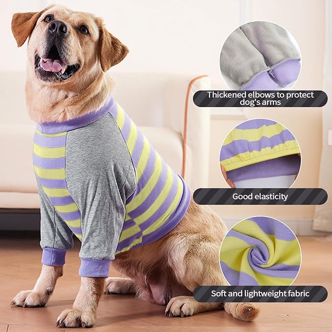 FUAMEY Dog Recovery Sleeve with Elbow Protector,Dogs Shirt Stop Licking Joints,Pet Long Sleeve Suit Protecting Dog's Front Leg Arm Wounds Cover Skin Conditions Purple Stripes XL