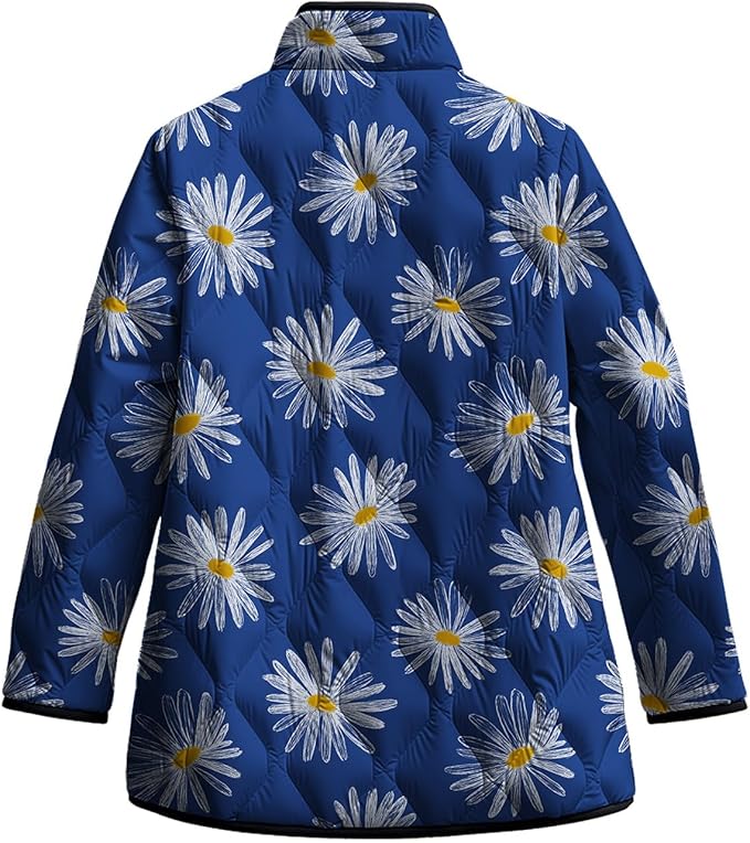 LIZALIG Women's Cropped Puffer Jacket Lightweight Floral Print Long Sleeve Padded Quilted Puffy Cardigan Coat