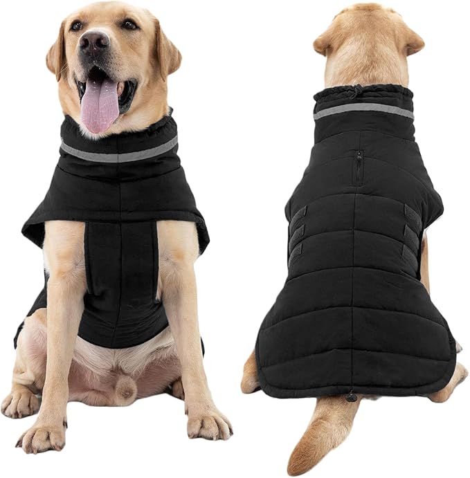 Dog Coat, Waterproof Winter Jacket, Warm Windproof Jacket, Reflective Adjustable Turtleneck Coats for Medium Dogs with Hook & Loop - Black - M