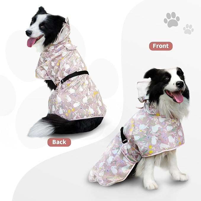 Dog Raincoat, Waterproof Windproof Dog Rain Jacket with Hood, Rain Coat with Leash Hole, Adjustable Raincoat Poncho for Small Medium Large Dogs Outdoor (Pink, Large)