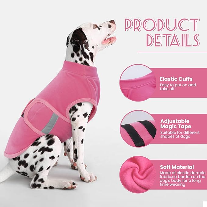 IDOMIK Warm Fleece Dog Sweater for Large Dogs,Soft Winter Dog Fleece Jacket Coat for Fall Cold Weather,Adjustable Fleeced Vest with Reflective Strips,Pullover Pet Sweatshirt for Girl Boy Dogs,Rose,2XL