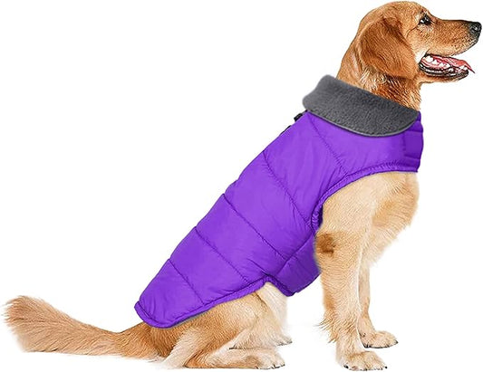 Dog Winter Coat, Waterproof Dog Jacket with Leash Hole, Reflective Adjustable Pet Snow Vest, Warm Fleece Sweater for Small Medium Large Dogs - Purple, S