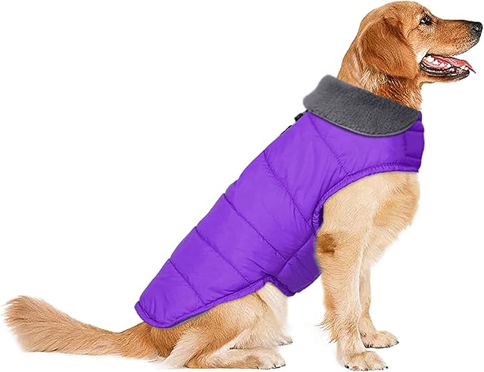 Dog Winter Coat, Waterproof Dog Jacket with Leash Hole, Reflective Adjustable Pet Snow Vest, Warm Fleece Sweater for Small Medium Large Dogs - Purple, XL