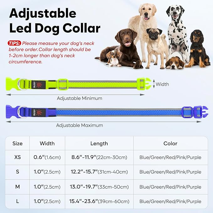 Flashseen LED Dog Collar, USB Rechargeable Light Up Dog Collar Lights, Adjustable Comfortable Soft Mesh Safety Pet Collar for Small, Medium, Large Dogs(Medium, Candy Pink)