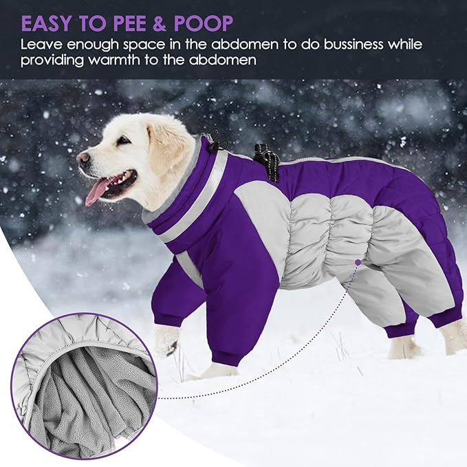 SUNFURA Full Body Dog Coat - Warm Fleece Jacket for Small Dogs, Turtleneck Winter Coats with Harness, Reflective Dog Snowsuit Windproof Puffer Jackets with Legs for Pug, Jack Russel, Purple S