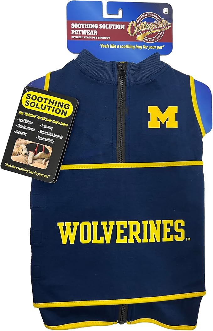 NCAA Michigan Wolverines Dog Anxiety Shirt Calming Soothing Vest, Dogs Cats with Anxiety, Fears, Fireworks, Loud Noises, Dark, Lonely Keeps Dogs Calm & Feeling Safe, Relaxing Jacket, Medium