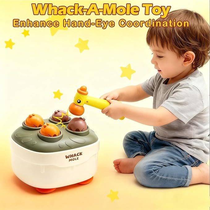 Press and Go Toddler Car Toys, Baby Push Car with Whack-A-Mole, Woodpecker Worm, Carrot Harvest Game, Train Toys for Toddlers 3-5, Racing Truck Toy, Kids Sensory Learning Birthday