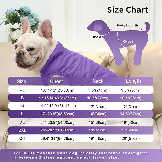 2 Layers Fleece Lined Warm Dog Jacket for Winter Cold Weather,Soft Windproof Large Dog Coat,Purple XXXL