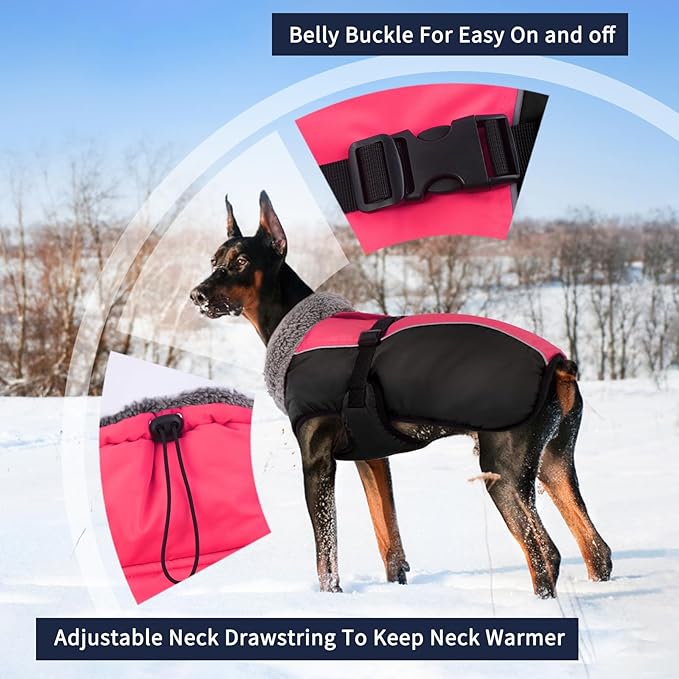 IECOii Extra Warm Dog Coat - Reflective Jacket with Buckle & Fleece Turtleneck for Cold Weather, Soft Winter Coat for Small to Extra Large Dogs