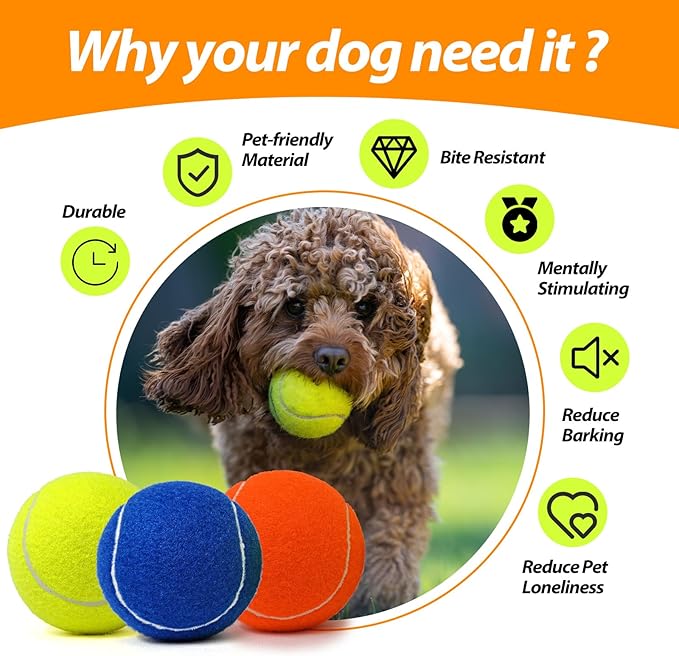 Tennis Ball Dog Toys 4 Pack - Giant 4-Inch Durable and Safe Fetch Tennis Ball for Dogs with Mesh Bag, Large Dog Tennis Balls Perfect for Indoor and Outdoor Interactive Play(Multicolor)