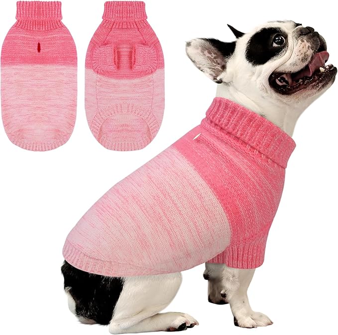 Queenmore Small Dog Sweater, Knitted Pullover Puppy Sweater,Cold Winter Pet Sweaters for Dog Girls Boys, Soft Turtleneck Knit Sweater with Leash Hole,Long Sleeves Christmas DogSweater(Pink,XS)