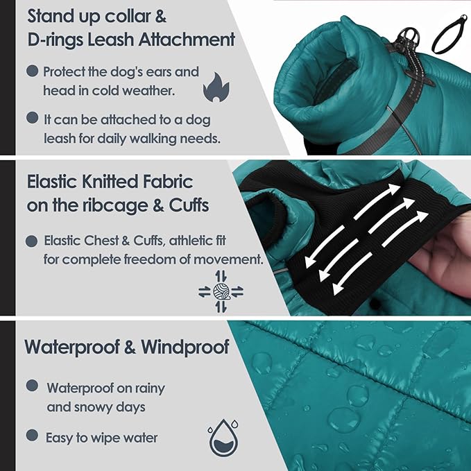 AOFITEE Dog Coat, Waterproof Dog Winter Jacket, Warm Fullbody Small Dogs Snowsuit, Winter Coat for Small Dogs, Zip Up Pet Puffer Jacket Fleece Vest, Outdoor Reflective Pet Snow Jackets, XL
