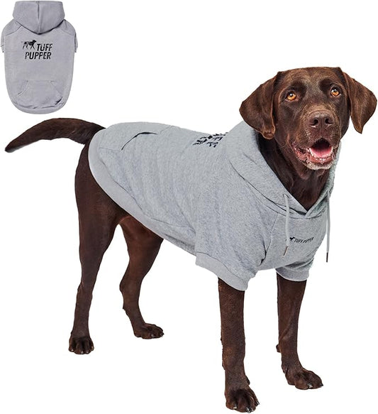 Tuff Pupper Dog Hoodie | Premium Quality 100% Organic Cotton | Ultra Soft Interior for Superior Comfort | Elastic Cuffs & Drawstring for Warmth | Stretch Fit Suitable for All Breeds (Gray, XXL)