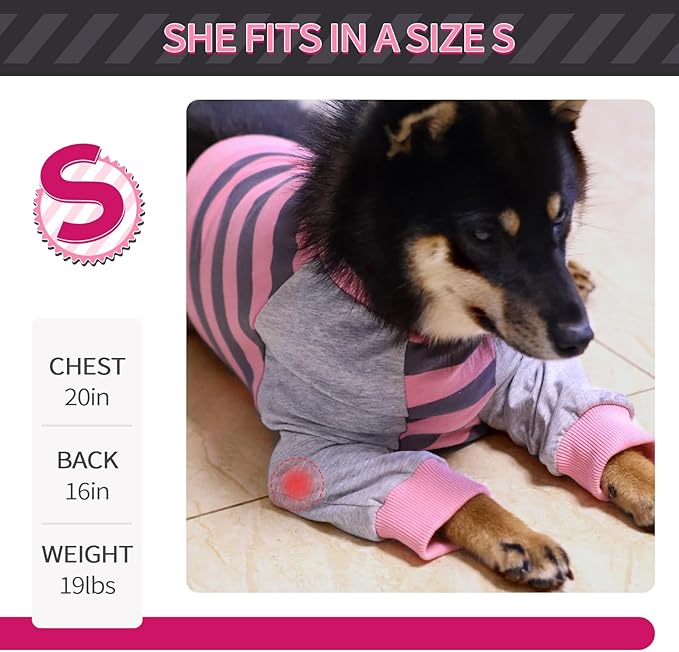 FUAMEY Dog Recovery Sleeve with Elbow Protector,Dogs Shirt Stop Licking Joints,Pet Long Sleeve Suit Protecting Dog's Front Leg Arm Wounds Cover Skin Conditions Pink Stripes S