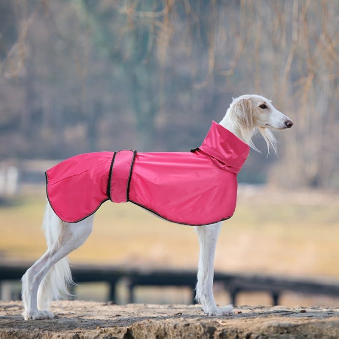 Dog Raincoat with Reflective Bar, Rain/Water Resistant, Adjustable Vest - Dog Raincoats for Greyhounds, Lurchers and Whippets - Pink - XXXL