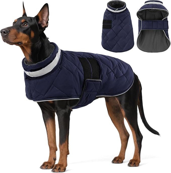 Dog Winter Coat Warm Padded Puppy Jacket Windproof Water Resistant Clothes for Small Medium Large Pets Christmas Sweater Outfit Vest(DarkBlue, L)