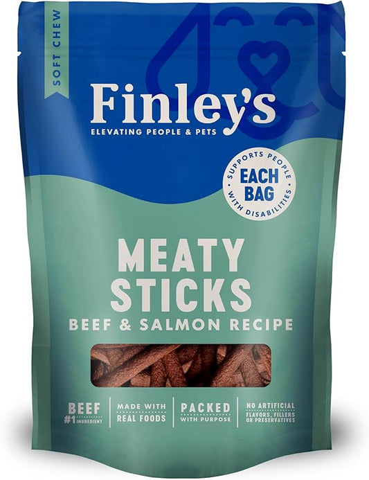 Finley's Beef & Salmon Meaty Sticks Dog Treats, Grain-Free, Soft & Chewy, High Protein, Made in USA, 12 Ounce (Pack of 1)