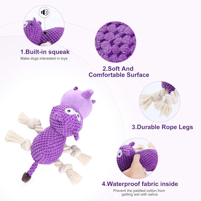Squeaky Plush Interactive Toy for Large Dogs - Stuffed Toys for Aggressive Chewers, Puppies, Teething - Durable Chew Toy for Boredom and Stimulation