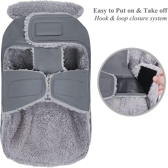 VIVAGLORY Frostfit Dog Coat, Dog Jacket for Winter & Cold Weather, Warm Fluffy Fleece Lined Water Resistant Reflective for Puppy, Coat with Velcro Fastening & Leash Hole, XL, Grey
