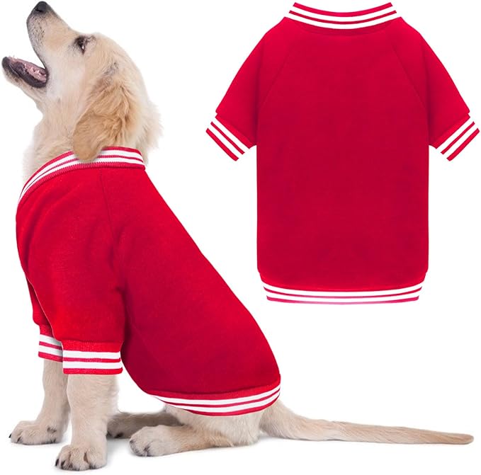 Dog Sweater Brushed Fleece Baseball Jacket Soft Warm Pet Sweatshirt Dog Sweaters for Small Dogs Puppy Sweater Boy Girl Pet(Red-XS)
