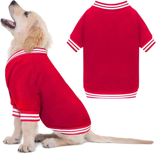 Dog Sweaters for Large Dogs, Brushed Fleece Dog Sweater Baseball Jacket Large Pet Sweater Clothes Soft Warm Boy Girl Pet(Red-XL)