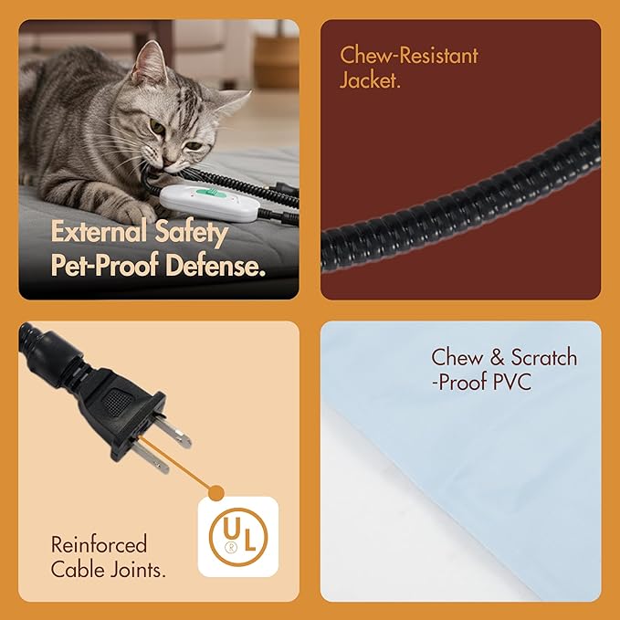 Dog Heating Pad (48"x28") - Waterproof Electric Heated Mat & Pet Bed for Indoor and Outdoor Use, Chew Resistant Cord, Machine Washable Cover with Wheat Pattern Quilting, for Cats and Pets
