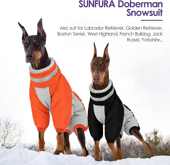 SUNFURA Full Body Dog Coat - Warm Fleece Jacket for Medium Dogs, Turtleneck Winter Coats with Harness, Reflective Dog Snowsuit Windproof Puffer Jackets with Legs for Boston Terrier, Black M