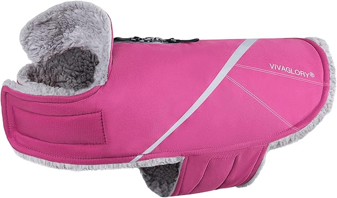 VIVAGLORY Snowrap Dog Coat, Jacket with Harness Hole & Velcro Closure, Dog Coat for Winter & Cold Weather, Fluffy Warm Fleece Lined Reflective Water Resistant for Puppy, XS, Fuchsia