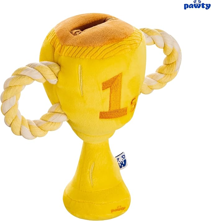 Trophy Interactive Dog Toy - Interactive Snuffle Tug Rope Enrichment Pet Toy - Tough Durable Birthday Gift for Aggressive Chewer Puppy - Cute Squeaker Plush for Teething - Parody Dog Toy