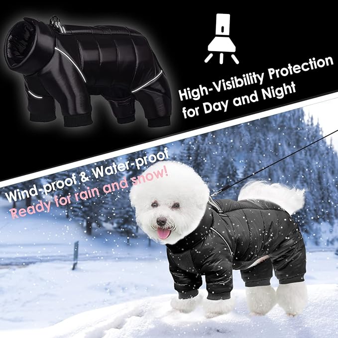 AOFITEE Dog Coat, Waterproof Dog Jacket for Winter, Warm Fullbody Dogs Snowsuit, Winter Coat for Small Dogs, Zip Up Pet Puffer Jacket Fleece Vest, Outdoor Reflective Cold Weather Pet Coats, Medium